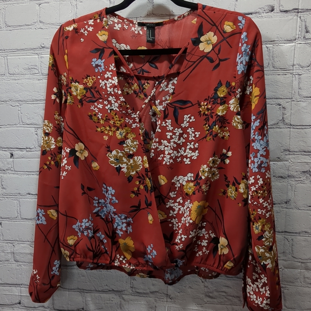 Floral Wrap Blouse - Red